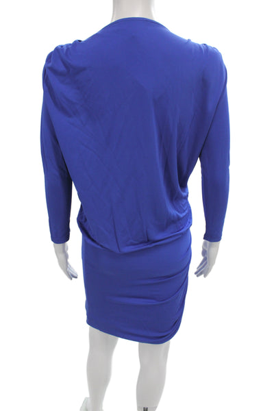 Slate & Willow Women Bodycon Blue Rayon Long Sleeve V-Neck Mini Dress Size S