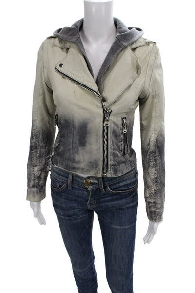 Doma Womens Leather Biker Jacket Beige Zip Long Sleeve Size S