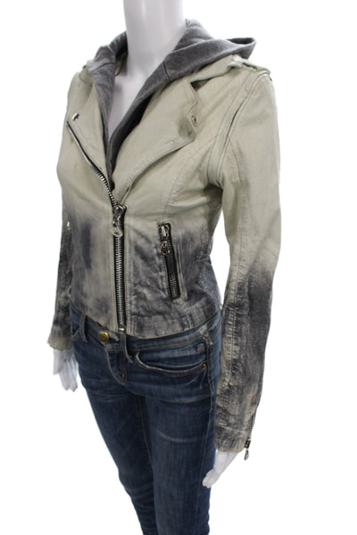 Doma Womens Leather Biker Jacket Beige Zip Long Sleeve Size S