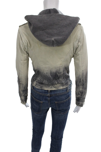 Doma Womens Leather Biker Jacket Beige Zip Long Sleeve Size S