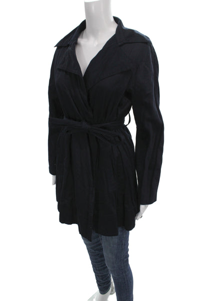 Kenneth Cole Women Trench Coat Black Tie Waist Long Sleeve Size XS
