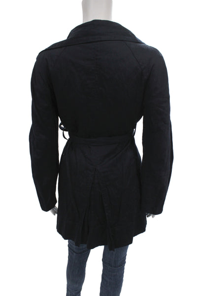 Kenneth Cole Women Trench Coat Black Tie Waist Long Sleeve Size XS