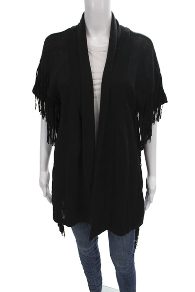 Moon & Meadow Women VNeck Linen Cardigan Sweater Black Short Sleeve Size XS