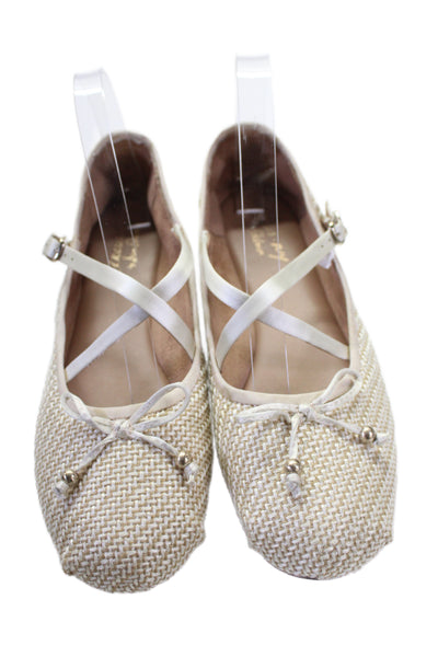 Circus by Sam Edelman Womens Woven Textured Bow Tied Flats Beige Size 9.5