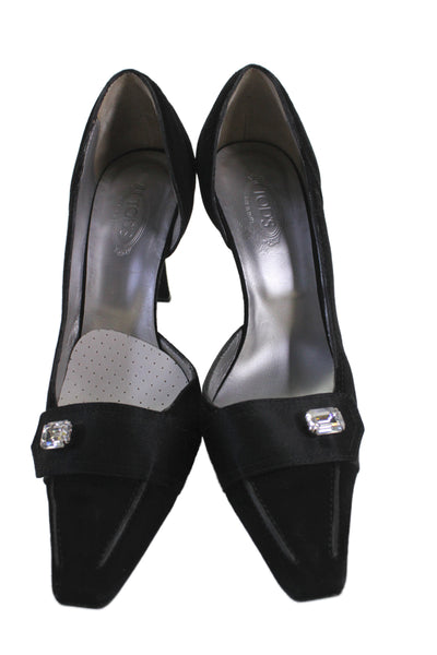 Tods Womens Suede Jeweled Accent D'Orsay Pumps Black Size EUR 39.5