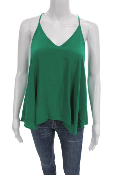 Amanda Uprichard Unisex Adults Tank Top Green Silk V-Neck Sleeveless Size L
