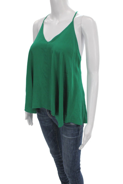 Amanda Uprichard Unisex Adults Tank Top Green Silk V-Neck Sleeveless Size L