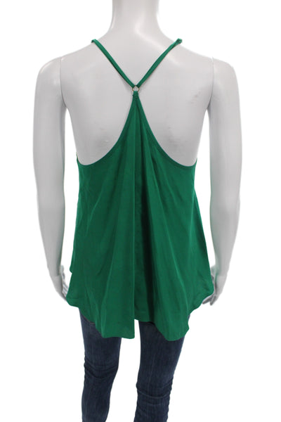 Amanda Uprichard Unisex Adults Tank Top Green Silk V-Neck Sleeveless Size L
