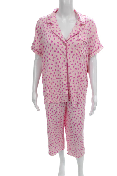 Kate Spade Women's Spotted Dot Two Piece Pajama Set Pink Size L
