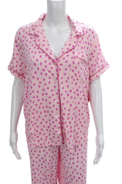 Kate Spade Women's Spotted Dot Two Piece Pajama Set Pink Size L