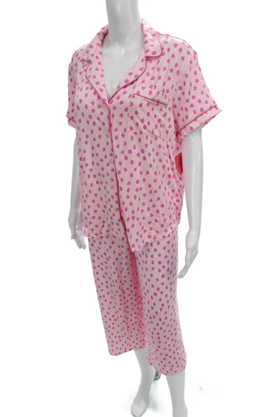 Kate Spade Women's Spotted Dot Two Piece Pajama Set Pink Size L