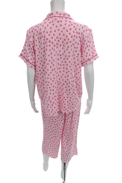 Kate Spade Women's Spotted Dot Two Piece Pajama Set Pink Size L