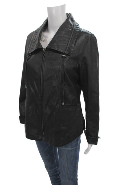 Blu Ice Womens Basic Leather Jacket Black Zip Size S