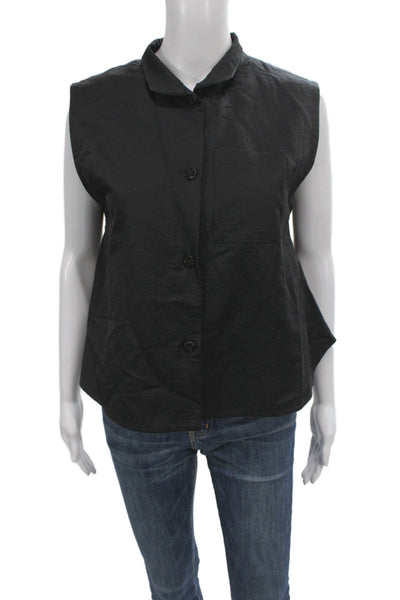 Vitamin Unisex Adults Basic Cotton Collared Sleeveless Vest Black Size M