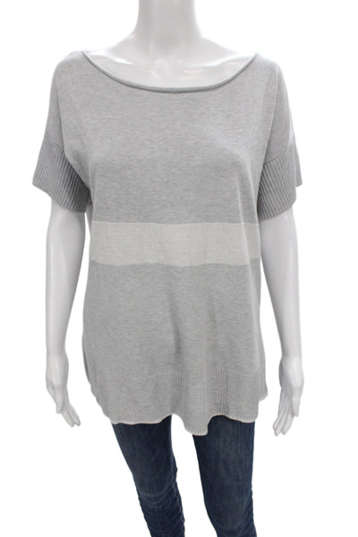 Lafayette 148 New York Womens Pullover Gray Boat Neck Short Sleeve Size S