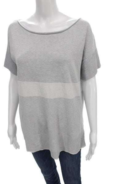 Lafayette 148 New York Womens Pullover Gray Boat Neck Short Sleeve Size S