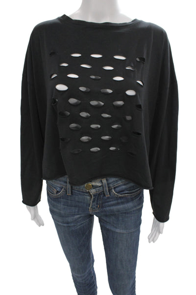 Planet by Lauren G Womens Boatneck Longsleeve Sweater Black Cotton Size OS