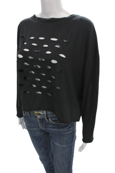 Planet by Lauren G Womens Boatneck Longsleeve Sweater Black Cotton Size OS