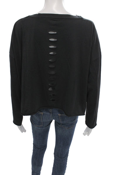 Planet by Lauren G Womens Boatneck Longsleeve Sweater Black Cotton Size OS