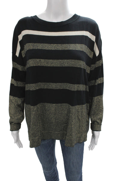 Planet by Lauren G Women Black Striped Pullover Sweater Size One Size
