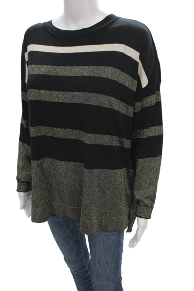 Planet by Lauren G Women Black Striped Pullover Sweater Size One Size