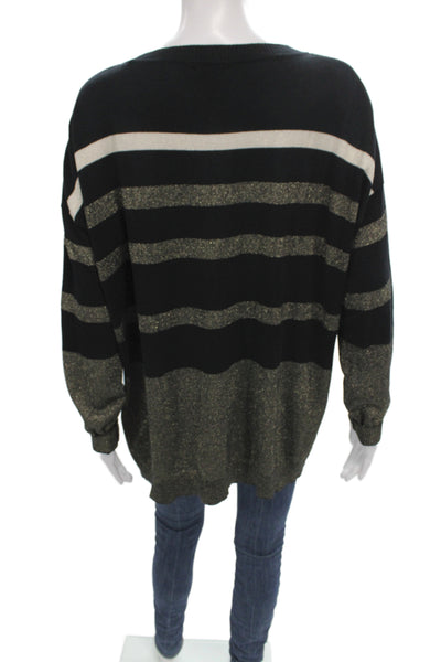 Planet by Lauren G Women Black Striped Pullover Sweater Size One Size