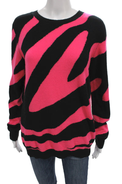 Brodie Womens Cashmere Animal Print Crew Neck Pullover Sweater Black Size S