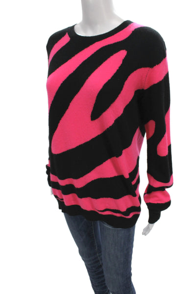 Brodie Womens Cashmere Animal Print Crew Neck Pullover Sweater Black Size S