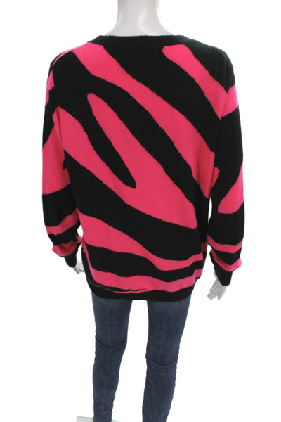 Brodie Womens Cashmere Animal Print Crew Neck Pullover Sweater Black Size S