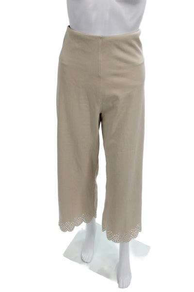 Lysse Womens Cropped Pull On Pants Beige Cotton Athleisure Size M