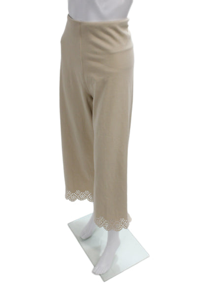 Lysse Womens Cropped Pull On Pants Beige Cotton Athleisure Size M