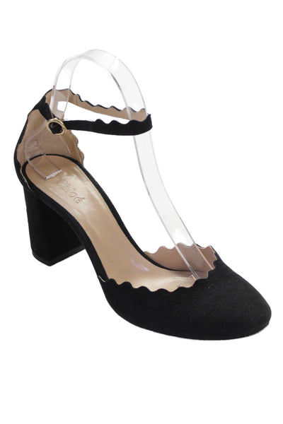Chloe Womens Suede Ankle Strap Heels Black Size 36.5 6.5