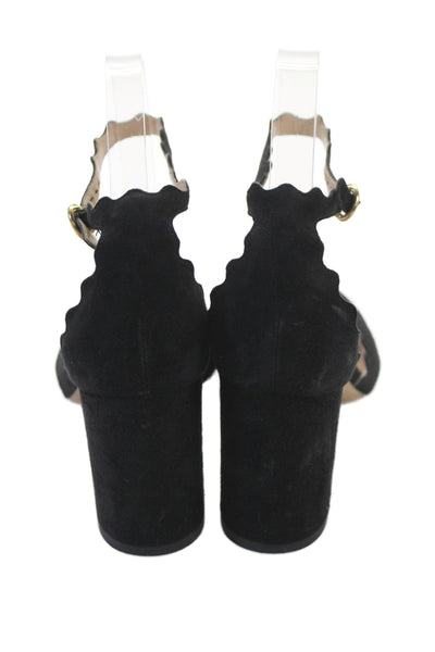 Chloe Womens Suede Ankle Strap Heels Black Size 36.5 6.5