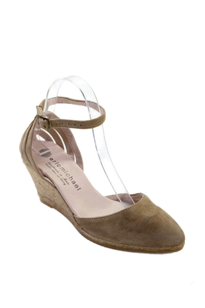 Eric Michael Womens Suede Pointed Toe Espadrille Wedges Beige Size 37 7
