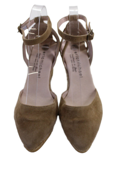 Eric Michael Womens Suede Pointed Toe Espadrille Wedges Beige Size 37 7