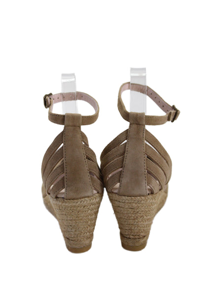 Eric Michael Womens Suede Pointed Toe Espadrille Wedges Beige Size 37 7