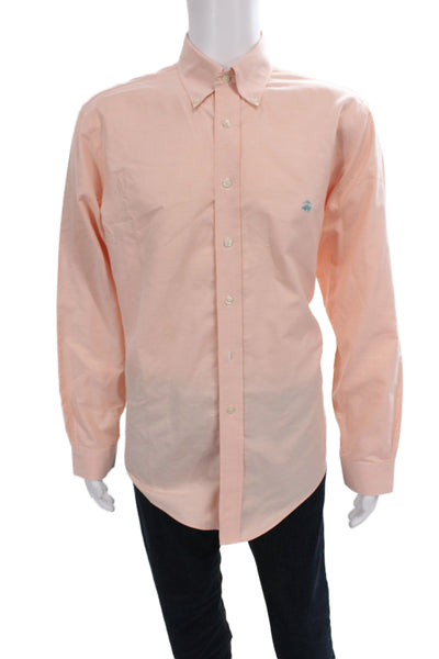 Brooks Brothers Mens Shirt Orange Collared Long Sleeve Supima Cotton Size L