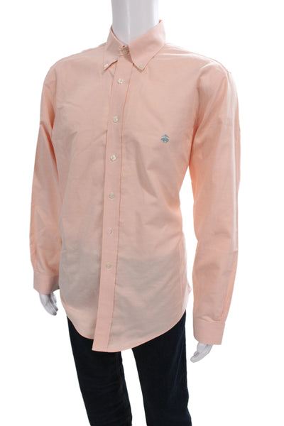Brooks Brothers Mens Shirt Orange Collared Long Sleeve Supima Cotton Size L