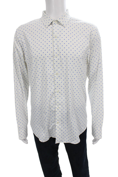 Bonobos Mens Collared Geometric Blue Long Sleeve Shirt Nylon Size L