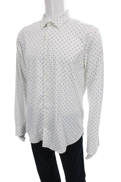 Bonobos Mens Collared Geometric Blue Long Sleeve Shirt Nylon Size L
