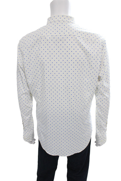 Bonobos Mens Collared Geometric Blue Long Sleeve Shirt Nylon Size L