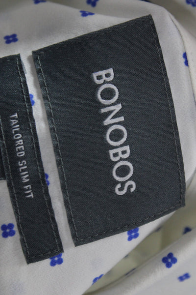 Bonobos Mens Collared Geometric Blue Long Sleeve Shirt Nylon Size L