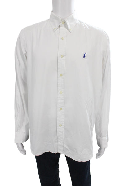 Ralph Lauren Men White Collared Long Sleeve Shirt 100% Cotton Size L