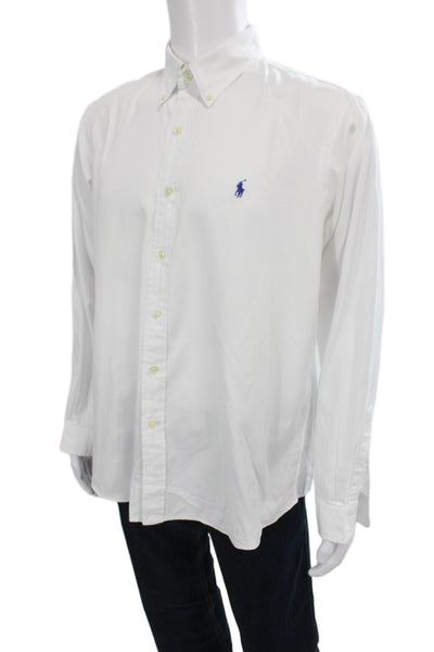 Ralph Lauren Men White Collared Long Sleeve Shirt 100% Cotton Size L