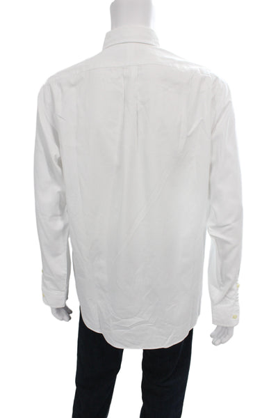 Ralph Lauren Men White Collared Long Sleeve Shirt 100% Cotton Size L
