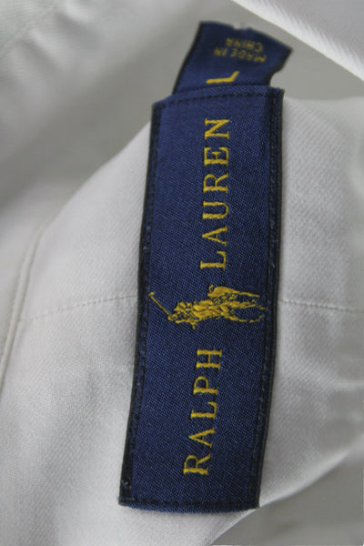 Ralph Lauren Men White Collared Long Sleeve Shirt 100% Cotton Size L