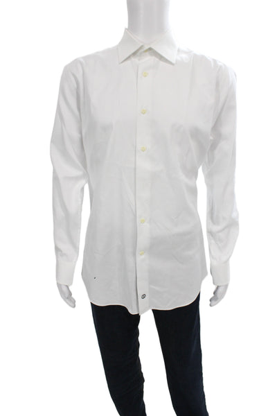 David Donahue Mens Button Up Dress Shirt White Cotton Long Sleeve Size M