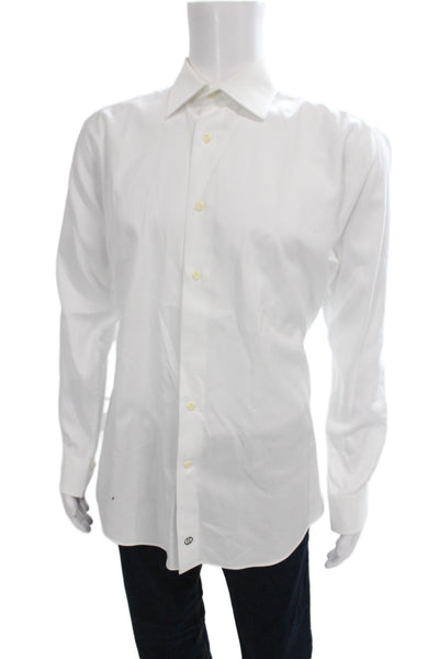 David Donahue Mens Button Up Dress Shirt White Cotton Long Sleeve Size M