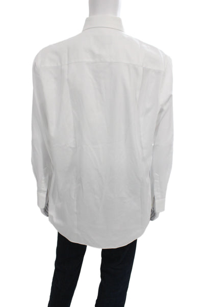 David Donahue Mens Button Up Dress Shirt White Cotton Long Sleeve Size M