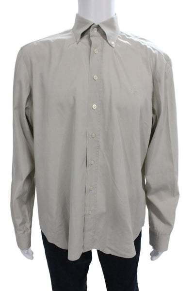 Burberry Brit Mens Collared Long Sleeve Solid Cotton Shirt Beige Size XL